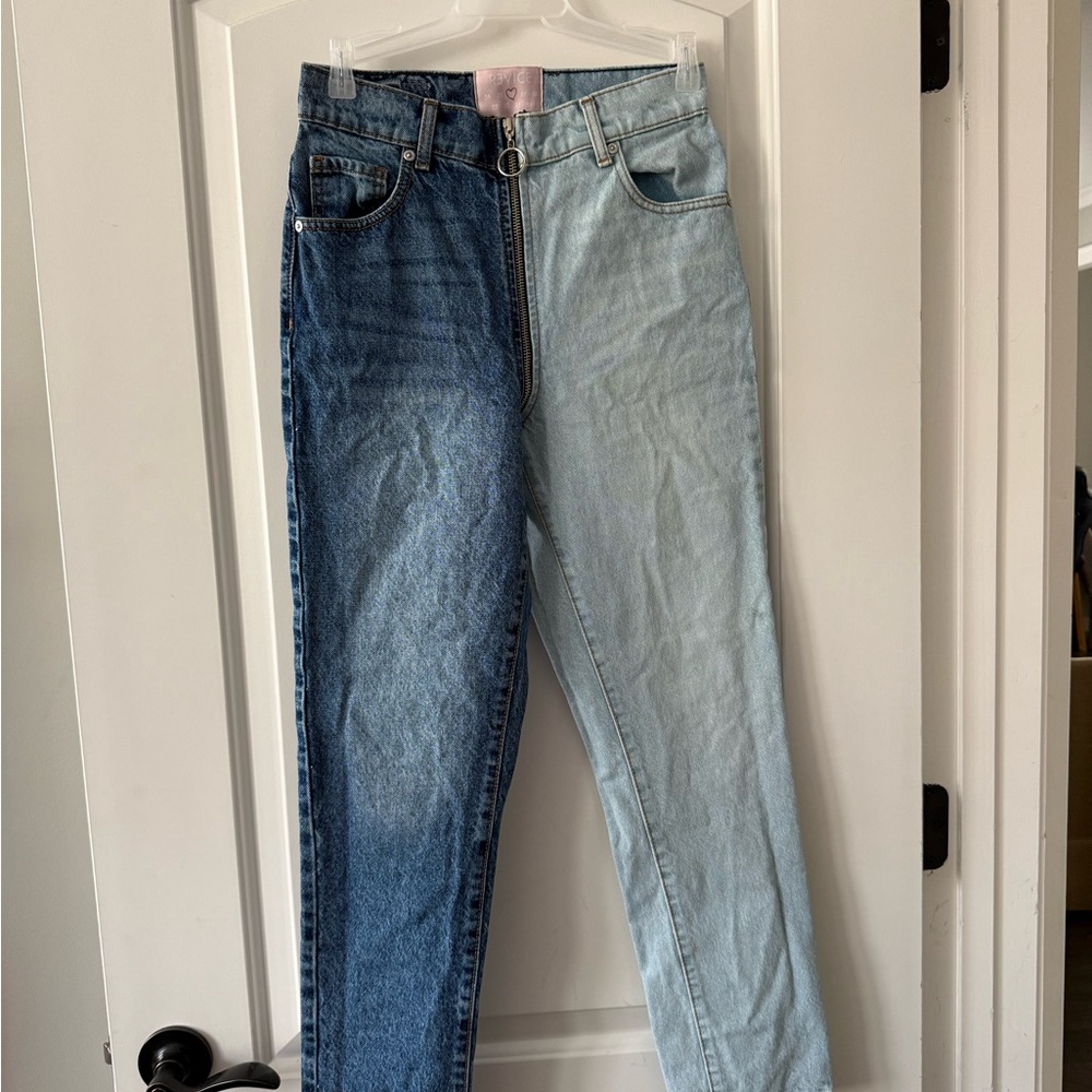 REVICE Two-Tone Denim Straight Leg Jeans
